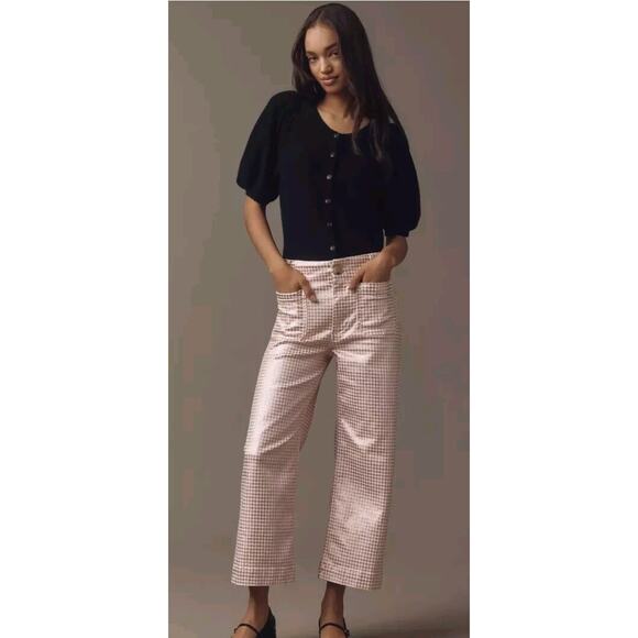 The Colette High-Rise Cropped Wide-Leg Jeans by Maeve Sz 34 Rose GOLD FOIL NWTS - Picture 1 of 3